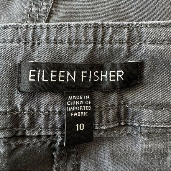 Eileen Fisher Gray Chino Style Capri Crop Pants Cargo Pockets Sz 10 - Picture 5 of 6